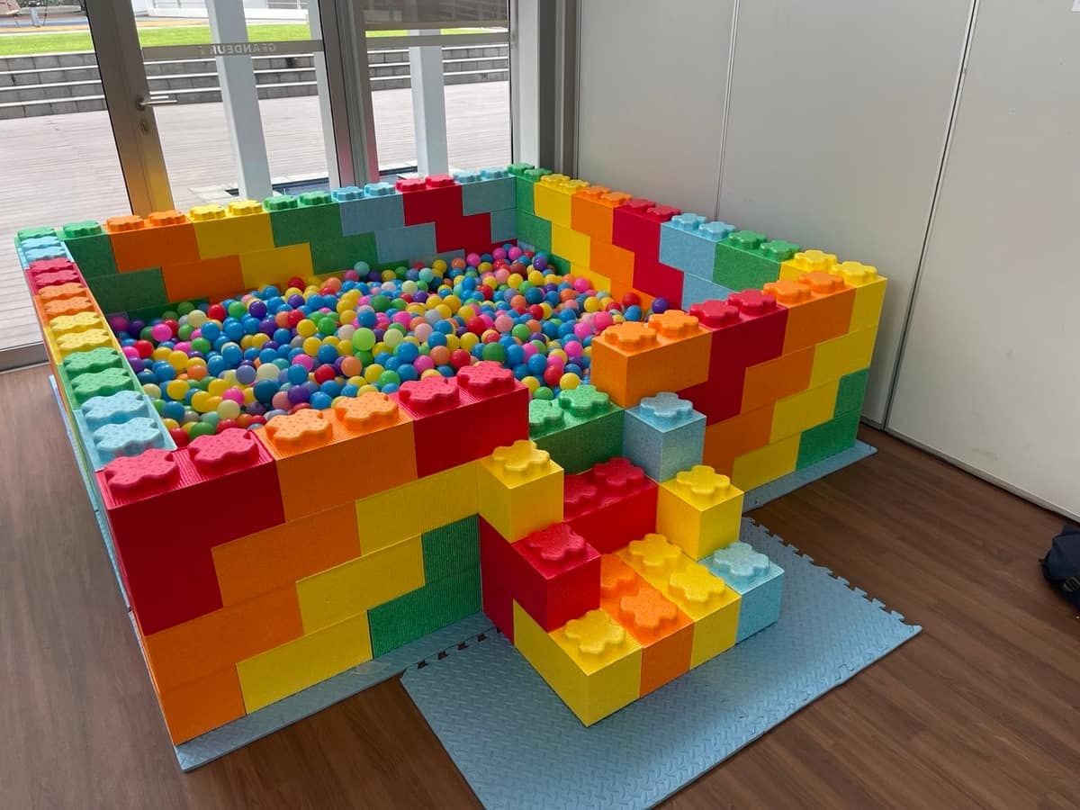 LEGO block ball pit set up indoors
