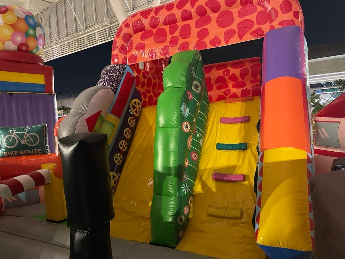 LEGO-block ball pit outdoors at night