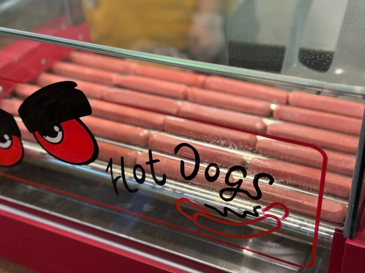 Hot dog station with branded signage