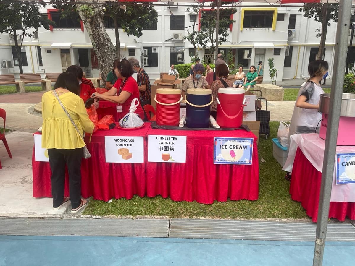 Carnival booths set up at an HDB community event