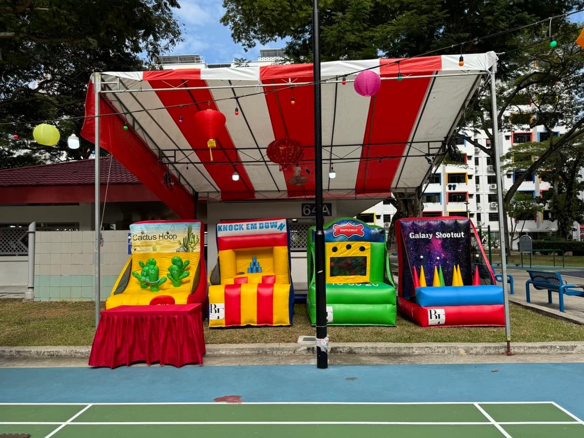 Multi station carnival set up under a tent