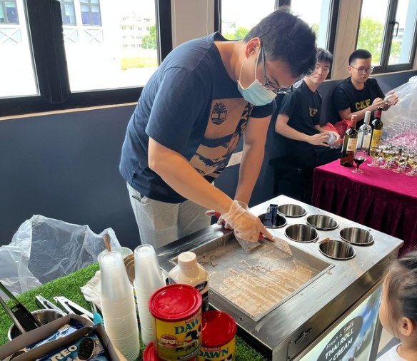 Thai Rolled Ice Cream live station at a BounceParkSG event