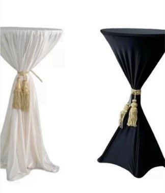 Cocktail Table with Spandex Cover & Tassel for rent from BounceParkSG