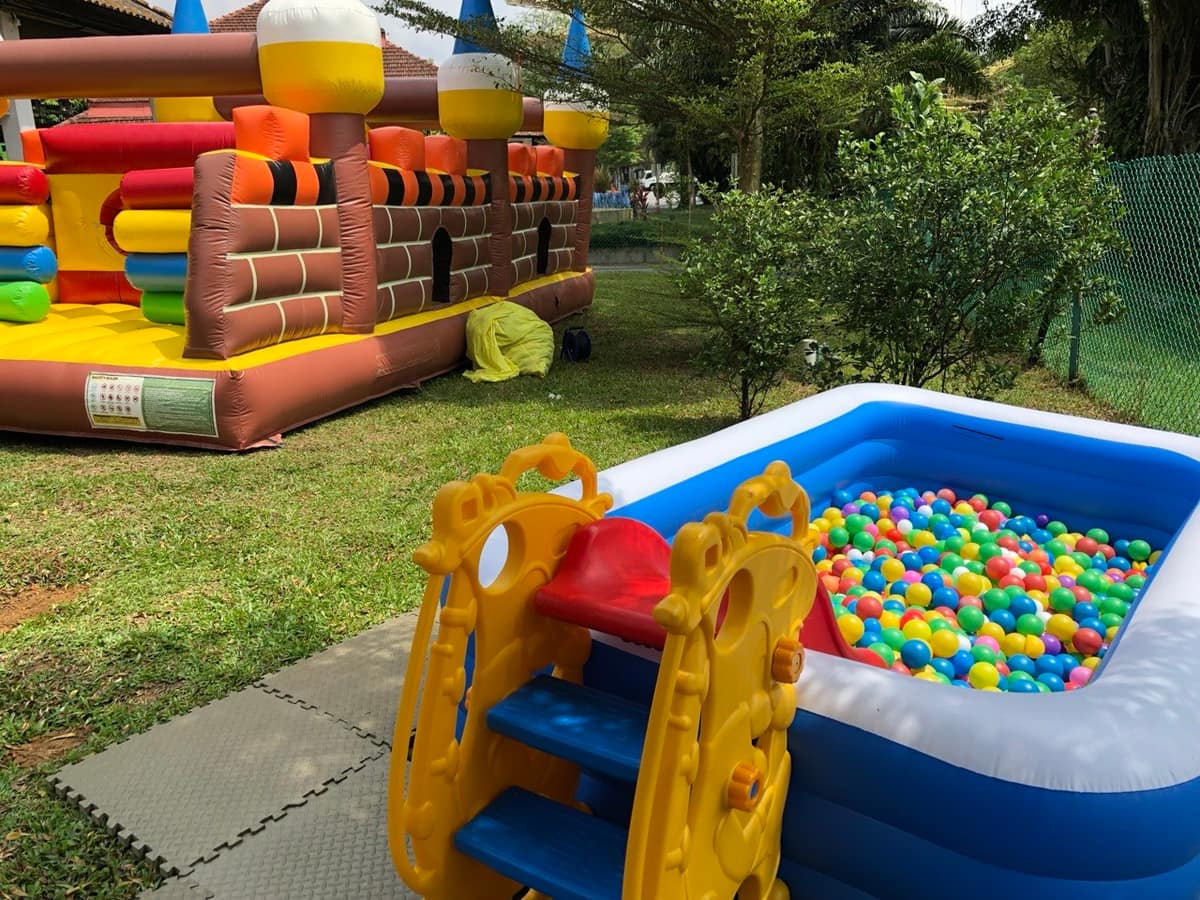 Bouncy castle on a school field